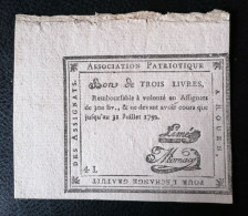 Billet De Confiance. Bon De 3 Livres. ROUEN. - Assegnati