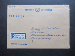 Zypern Par Avion Einschreiben Nicosia Cyprus Und Blauer Stempel Republic Of Cyprus Nach Essen Gesendet - Storia Postale