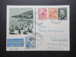 Jugoslawien / Jugoslavija 1955 Bildganzsache Opatija Mit 2 Zusatzfrankaturen Nach Deutschland Gesendet - Storia Postale