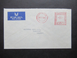 Gibraltar Airmail Auslandsbrief Nach Tübingen Mit Freistemple AFS Gibraltar Und Rücks. Wappen Barclays Bank DCO - Gibraltar