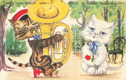 Chats Humanisés * CPA Illustrateur * Joueur De Trombone * Musique Musicien Amoureux * Chat Cat Cats Katze - Gatti