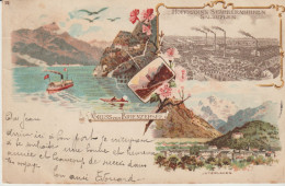 Pionnière1899 SUISSE Gruss Vom  BRIENZERSEE 3 Vues 1/ Lac 2/ Hoffmann's Stärkefabriken Salzuplen  3/ Unterlaken - Brienz