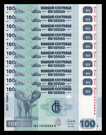 Congo República Democrática Lot 10 Banknotes 100 Francs 2022 Pick 98 New Date Sc Unc - Democratic Republic Of The Congo & Zaire