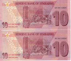 PAREJA CORRELATIVA DE ZIMBAWE DE 10 DOLLARS DEL AÑO 2020 SIN CIRCULAR (UNC) (BUFALO) - Zimbabwe