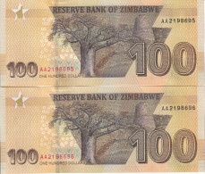 PAREJA CORRELATIVA DE ZIMBAWE DE 100 DOLLARS DEL AÑO 2020 SIN CIRCULAR (UNC) (BAOBAB) - Zimbabwe