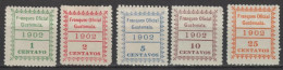 GUATEMALA - 1902 - SERVICE - SERIE COMPLETE YVERT N° 1/5 * MH - COTE = 50 EUR. - - Guatemala