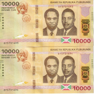 PAREJA CORRELATIVA DE BURUNDI DE 10000 FRANCS DEL AÑO 2018 SIN CIRCULAR (UNC) (BANK NOTE) HIPOPOTAMO-HIPPO - Burundi