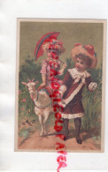 CHROMO IMAGE OR-  ENFANT  LECON EQUITATION - CHEVRE OMBRELLE COSTUME CHAPEAU - Andere & Zonder Classificatie