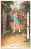 Hannes PETERSEN * Cpa Illustrateur * Aimable Réception * Enfant Et Bouquet De Fleurs - Petersen, Hannes