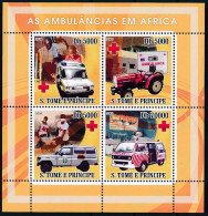 Sao Tome 2008 MNH 4v SS, Ambulance, Africa, Red Cross, Tractor, Medical Transport - Secourisme