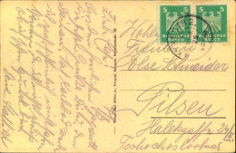 1925, 2-mal 5 Pf. Adler Auf Postkarte Zum Sonderporto In Die Tschechoslowakei - Other & Unclassified