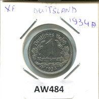 1 REISCHMARK 1934 A DEUTSCHLAND Münze GERMANY #AW484.D - 1 Reichsmark