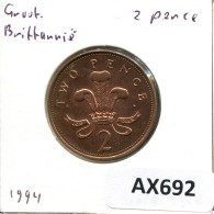 2 PENCE 1994 UK GROßBRITANNIEN GREAT BRITAIN Münze #AX692.D - 2 Pence & 2 New Pence