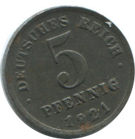 5 PFENNIG 1921 G DEUTSCHLAND Münze GERMANY #AE318.D - 5 Rentenpfennig & 5 Reichspfennig