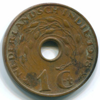 1 CENT 1938 NETHERLANDS EAST INDIES INDONESIA Bronze Colonial Coin #S10272.U - Indie Olandesi