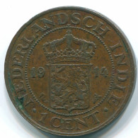 1 CENT 1914 INDES ORIENTALES NÉERLANDAISES INDONÉSIE Copper Colonial Pièce #S10080.F - Indes Néerlandaises