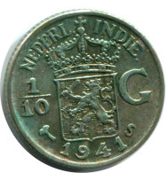 1/10 GULDEN 1941 INDES ORIENTALES NÉERLANDAISES ARGENT Pièce #AZ106.F - Indes Néerlandaises