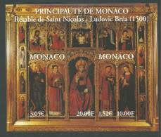 Monaco BLOC FEUILLET N°84  NON DENTELE RETABLE DE SAINT NICOLAS LUDOVIC BREA  SUPERBE Et RARE - Plaatfouten En Curiosa