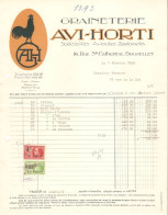 Facture 1929 Bruxelles AVI-HORTI Graineterie Spécialités Avicoles Zeelandia TP Fiscaux - Alimentaire