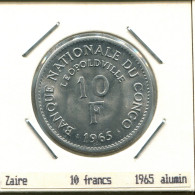 10 FRANCS 1965 CONGO Pièce #AS399.F - Congo (Rép. Démocratique, 1964-70)