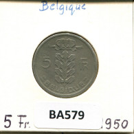 5 FRANCS 1950 FRENCH Text BELGIQUE BELGIUM Pièce #BA579.F - 5 Franc