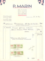 Facture 1930 Bruxelles P. Marin Ses Fleurs, Vases, Tables Et Couronnes TP Fiscaux - Old Professions