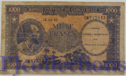 CONGO DEMOCRATIC REPUBBLIC 1000 FRANCS 1962 PICK 2a FINE RARE - République Démocratique Du Congo & Zaïre