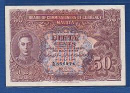 MALAYA - P.10b – 50 Cents 01.07.1941 XF+,  S/n  A/26 555974 -"George VI" Issue - Malasia