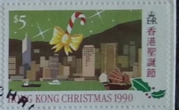 HONG KONG - Bâton De Confiserie Avec Noeud Et Horizon De Hong Kong -  Noël 1990 - Oblitérés