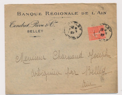 LETTRE PERFORE RC SEMEUSE 50C BANQUE REGIONALE DE L'AIN BELLEY PERFIN COVER - Cartas & Documentos