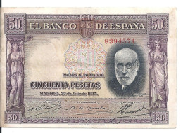 ESPAGNE 50 PESETAS 1935 VF+ P 88 - 50 Peseten