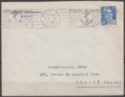Enveloppe Pub De BREST-Ppal   " Hotel-Moderne "   Le 21 12 1953 Avec R.B.V. " TROUPES..." Et  Mne De GANDON 15F - Lettres & Documents