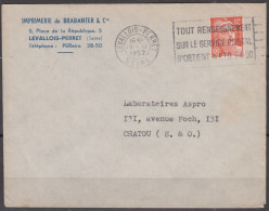 Enveloppe Pub De LEVALLOIS-PERRET " Imprimerie " Le 9 XI 1952 Avec FLIER " TOUT RENSEIGNEMENT..." Et  Mne De GANDON 12F - Lettres & Documents