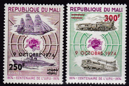 Mali, 1974, 461/62, MNH **, 100 Jahre Weltpostverein (UPU), Mit  Aufdruck  Schwarz/rot. - Mali (1959-...)