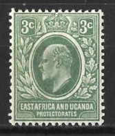 K,U,T....KING EDWARD VII..(1901-10..)..." 1907.."...3c.....GREY-GREEN ....(CAT.VAL.£21....)........MH... - East Africa & Uganda Protectorates