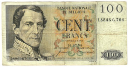 Belgium 100 Francs (Frank) 1959 F "Vincent/Ansiaux" - 100 Francos