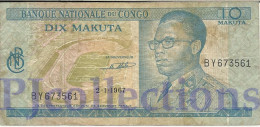 CONGO DEMOCRATIC REPUBLIC 10 MAKUTA 1967/70 PICK 9a FINE+ - République Démocratique Du Congo & Zaïre