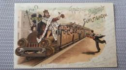 Gruss Aus Bierstadt Schiltigheim , Fete De La Biere , Style Gruss Train En Gros Plan , Dos 1900 - Schiltigheim