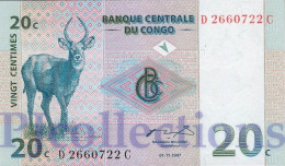 CONGO DEMOCRATIC REPUBLIC 20 CENTIMES 1997 PICK 83a UNC - République Démocratique Du Congo & Zaïre