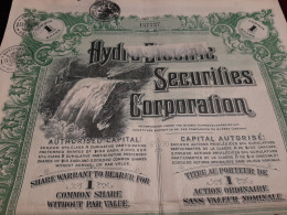 Hydro-Electric Securities Corporation - Titre Au Porteur De 1 Action Ordinaire Sans Valeur Nominale -  Canada - Montreal - Agua