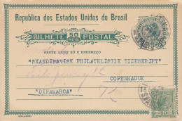 Brazil Uprated Postal Stationery Ganzsache 50 Reis SAN PAULO 1920 'SKANDINAVISK PHILATELISTISK TIDSKRIFT' Denmark - Entiers Postaux