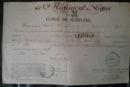 Congé De Semestre - 1873 - Second Empire - Allier - 61 ème Régiment De Ligne - - Documents