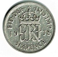 GRANDE BRETAGNE / SIX PENCE / GEORGES VI / 1938 / ETAT TTB + / ARGENT - Andere & Zonder Classificatie