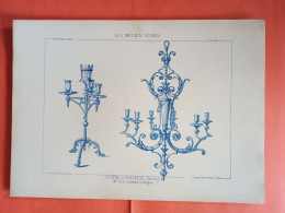 LES METAUX OUVRES 1884 LITHO FER FONTE CUIVRE ZINC " LUSTRE ET VEILLEUSE EN FER FORGE BIRET A AVIGNON " 1 PLANCHE - Architecture