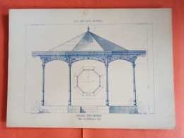 LES METAUX OUVRES 1884 LITHO FER FONTE CUIVRE ZINC " KIOSQUE POUR MUSIQUE PLACE DE BELLECOUR A LYON " 1 PLANCHE - Architecture