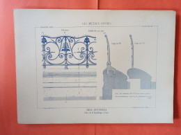 LES METAUX OUVRES 1884 LITHO FER FONTE CUIVRE ZINC " GRILLE D'ENTOURAGE PLACE DE LA REPUBLIQUE A PARIS " 1 PLANCHE - Architecture
