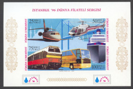 Turkey, 1996, Airplane, Helicopter, Train, Bus, Boat, Istanbul Exhibition, Red Imprint, MNH, Michel Block 32Ba - Ongebruikt