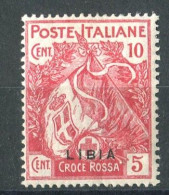 LIBIA 1915-16 CROCE ROSSA 10 C. + 5 C. SOPRASTAMPA FORTEMENTE SPOSTATA IN BASSO **  MNH - Libië