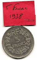 *pas Courante*  5 Francs  "Lavrillier" 1938   TTB + Nickel - 5 Francs
