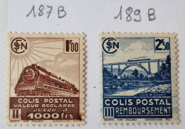 TIMBRE France COLIS POSTAUX  N° 187 B Et 189 B Neuf - 1942-43 - Train - Yvert & Tellier 2003 Coté 4.60 € - Mint/Hinged